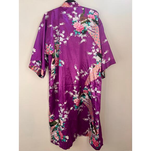 Duster or robe purple peacock floral pattern free size boho maximalist pink - Picture 5 of 7